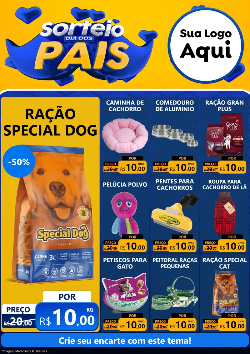 Modelo de Encarte para Encarte A4 Vertical com o tema Sorteio Dia dos Pais para Pet Shop
