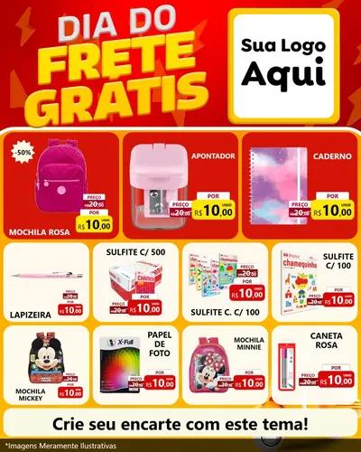 Modelo de Rede Social para Feed Instagram com o tema Dia do Frete Grátis para Papelaria