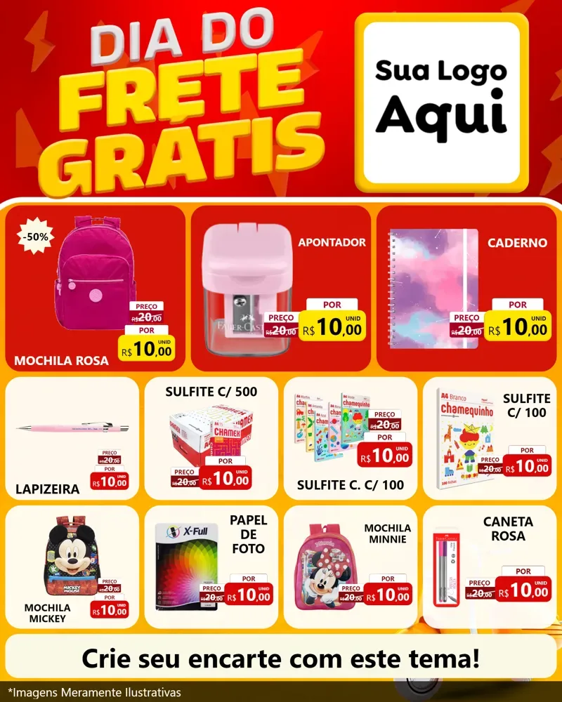 Modelo de Rede Social para Feed Instagram com o tema Dia do Frete Grátis para Papelaria
