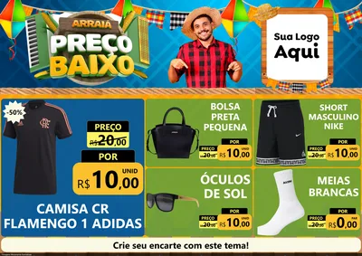 Modelo de Encarte para Encarte A4 Horizontal com o tema Arraiá de Preço Baixo - Junina para Roupas e acessórios