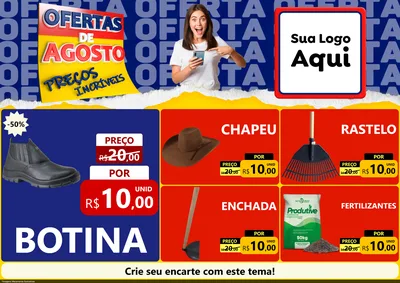 Modelo de Encarte para Encarte A4 Horizontal com o tema Ofertas de Agosto - Preços Incríveis para Agropecuária