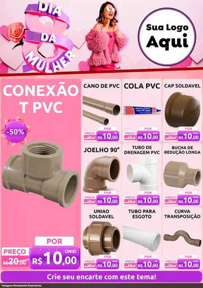 Modelo de Encarte para Encarte A4 Vertical com o tema Dia da Mulher para Tubos e conexões