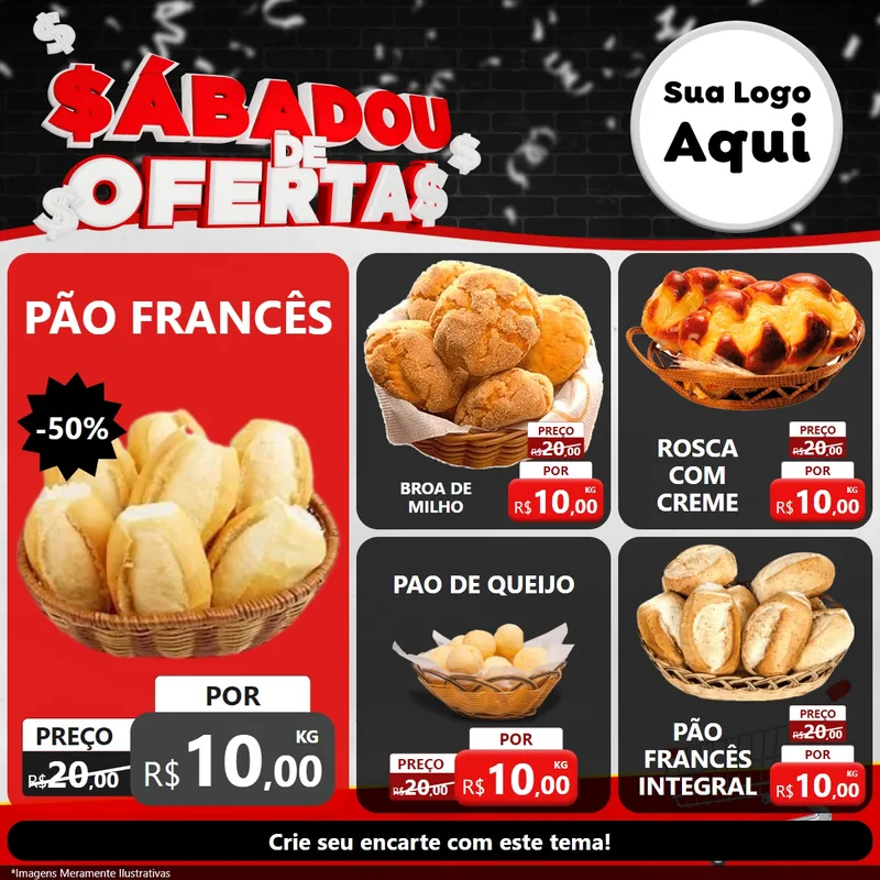 Modelo de Rede Social para Feed Facebook com o tema Sabadou de Ofertas para Padaria