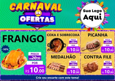 Modelo de Encarte para Encarte A4 Horizontal com o tema Carnaval de Ofertas para Assados