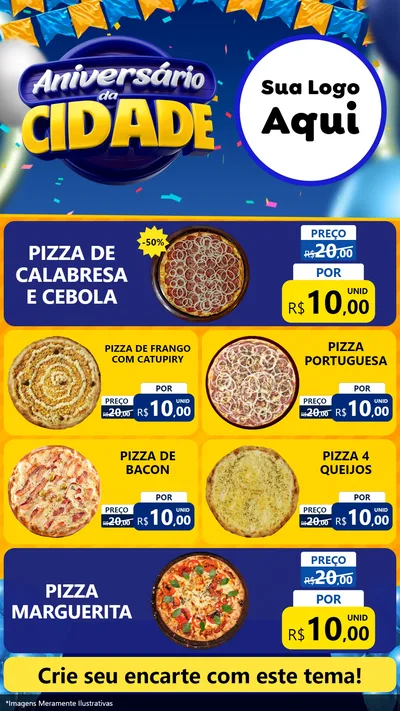 Modelo de TV para TV Vertical com o tema Aniversário da Cidade para Pizzaria