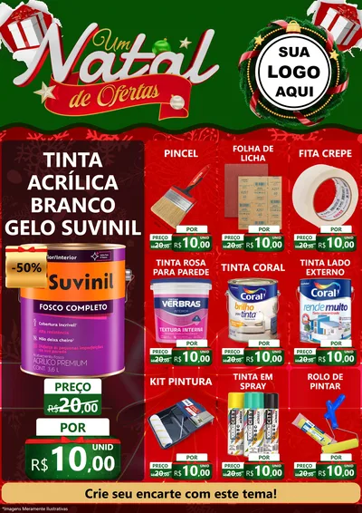 Modelo de Encarte para Encarte A4 Vertical com o tema Um Natal de Ofertas para Tintas e Ferramentas