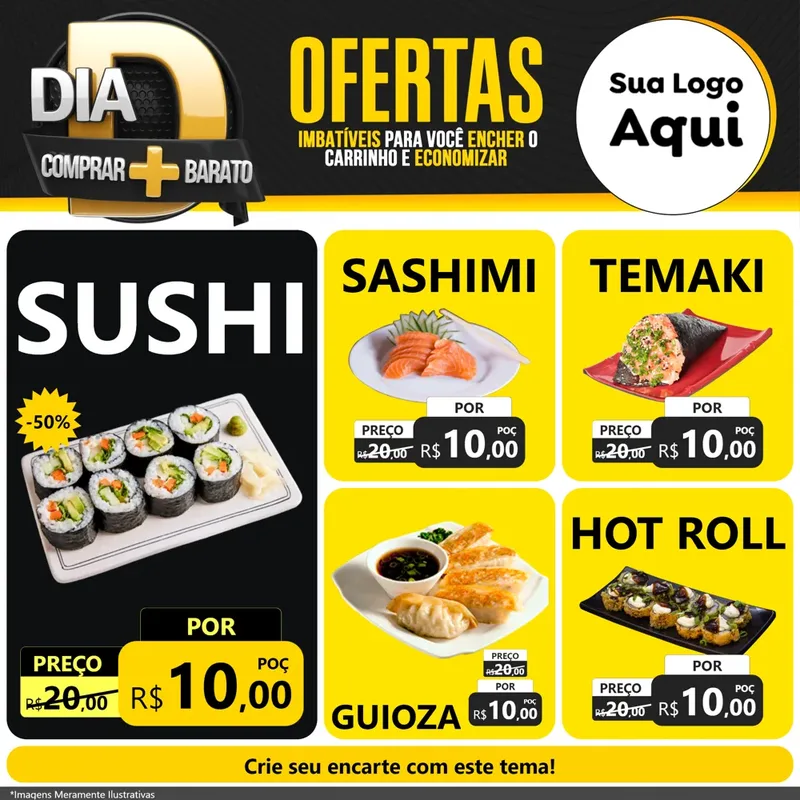 Modelo de Rede Social para Feed Facebook com o tema Dia D Mais Economia para Comida japonesa