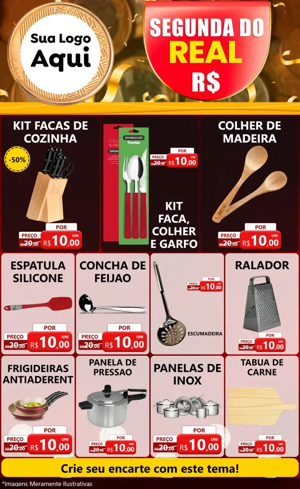 Modelo de Encarte para Encarte Grande com o tema Segunda do Real para Utilidades Domésticas
