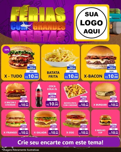 Modelo de Rede Social para Feed Instagram com o tema Férias com Grandes Ofertas para Hamburgueria
