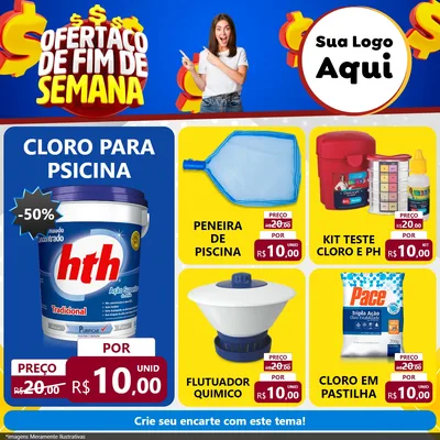 Modelo de Rede Social para Feed Facebook com o tema Ofertaço de Fim de Semana para Produtos para Piscina