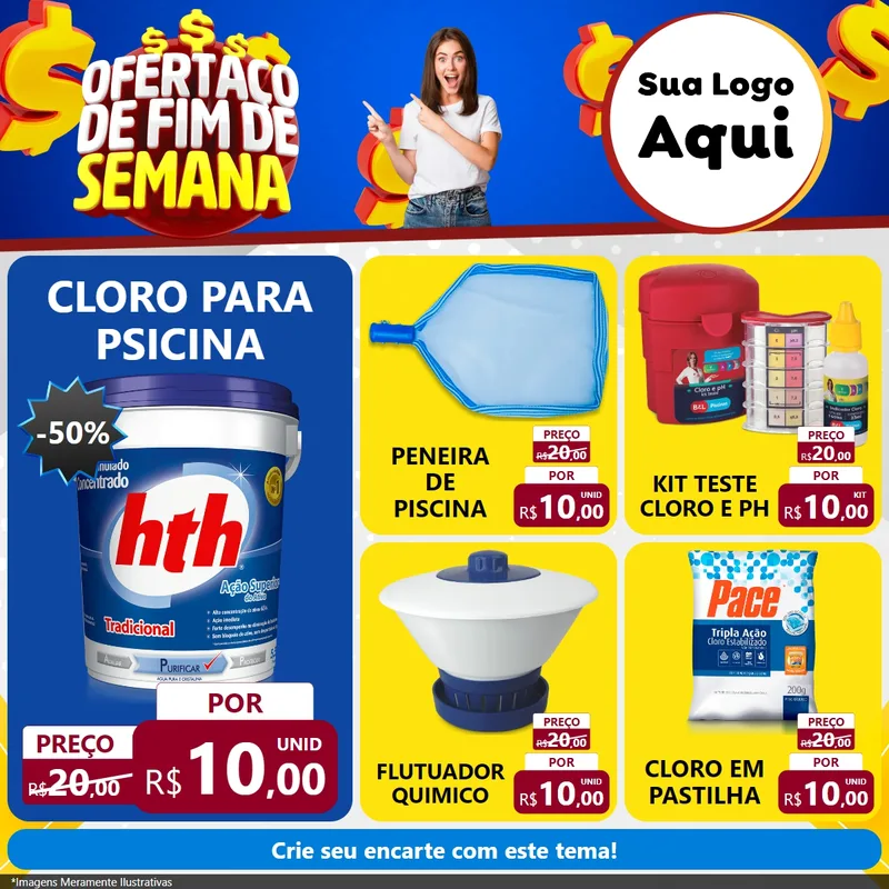 Modelo de Rede Social para Feed Facebook com o tema Ofertaço de Fim de Semana para Produtos para Piscina