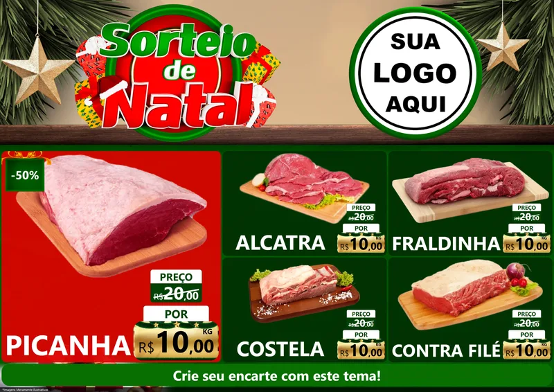 Modelo de Encarte para Encarte A4 Horizontal com o tema Sorteio de Natal para Açougue