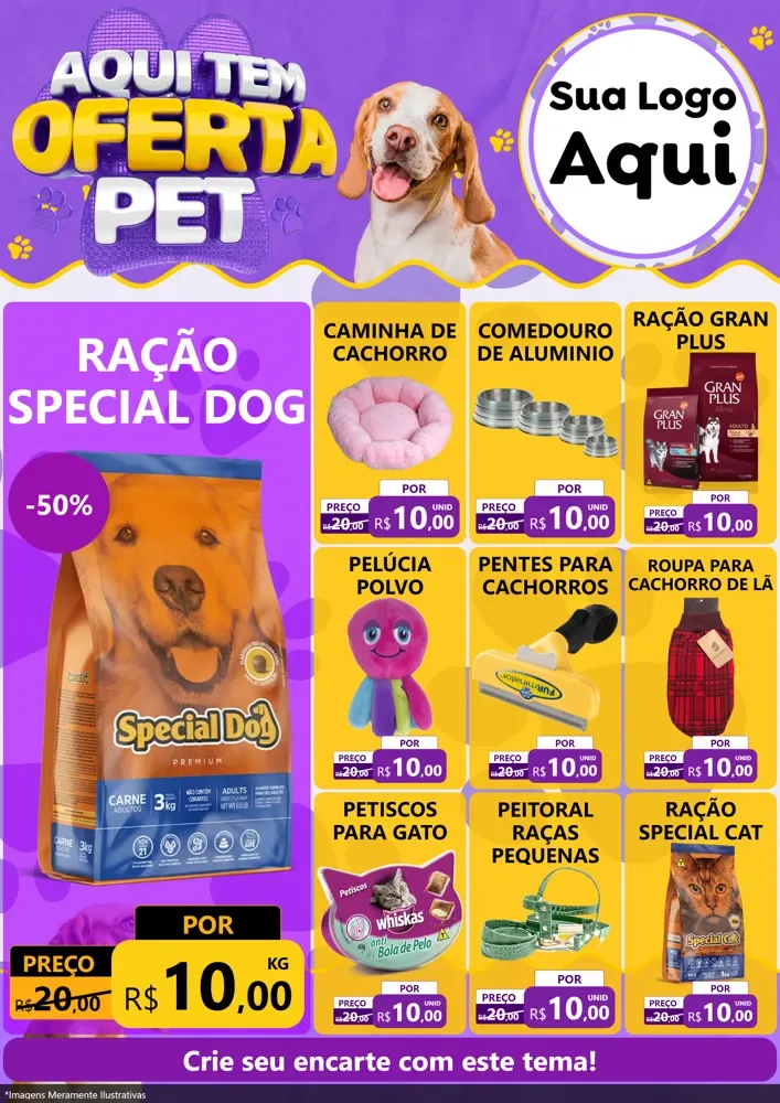 Modelo de Encarte para Encarte A4 Vertical com o tema Aqui tem Oferta Pet para Pet Shop