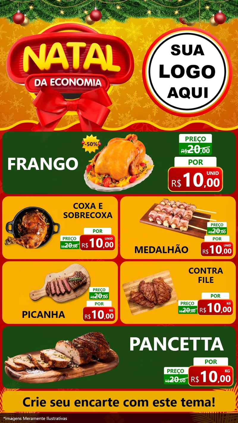Modelo de TV para TV Vertical com o tema Natal da Economia para Assados