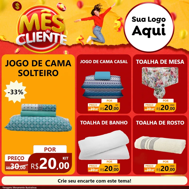 Modelo de Rede Social para Feed Facebook com o tema Mês do Cliente para Cama, Mesa e Banho
