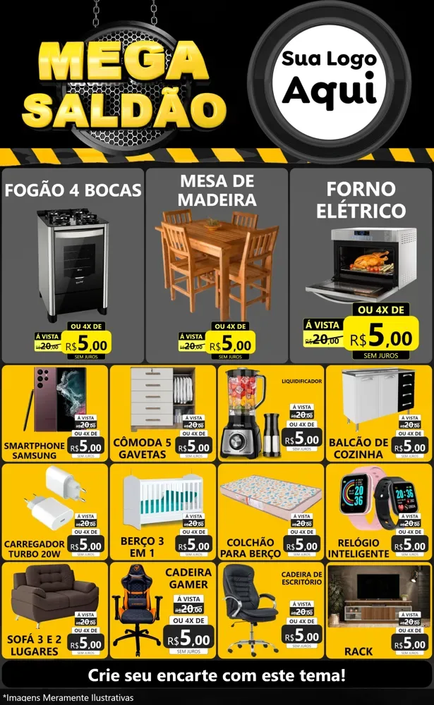 Modelo de Encarte para Encarte Grande com o tema Mega Saldão para Móveis e Eletro