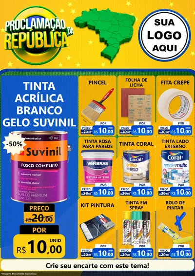Modelo de Encarte para Encarte A4 Vertical com o tema Proclamação da República para Tintas e Ferramentas
