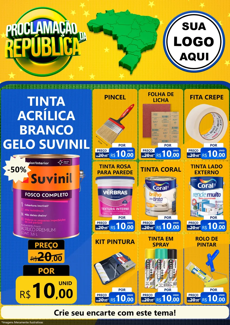 Modelo de Encarte para Encarte A4 Vertical com o tema Proclamação da República para Tintas e Ferramentas