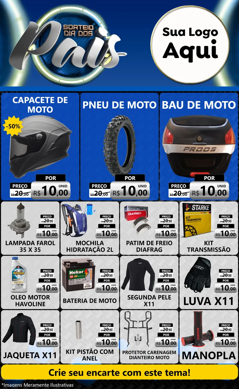 Modelo de Encarte para Encarte Grande com o tema Sorteio Dia Dos Pais para Moto peças