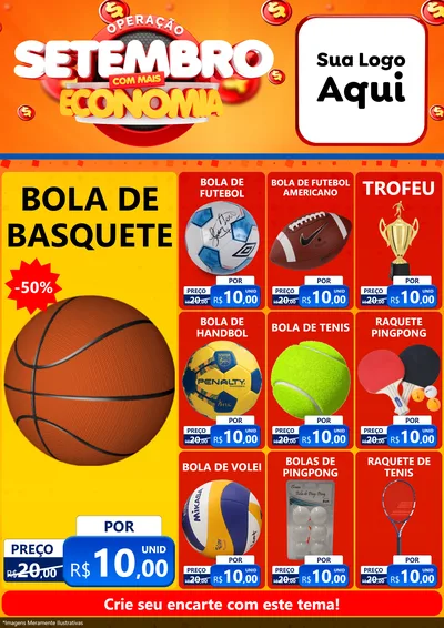 Modelo de Encarte para Encarte A4 Vertical com o tema Operação Setembro Com Muita Economia para Artigos Esportivos