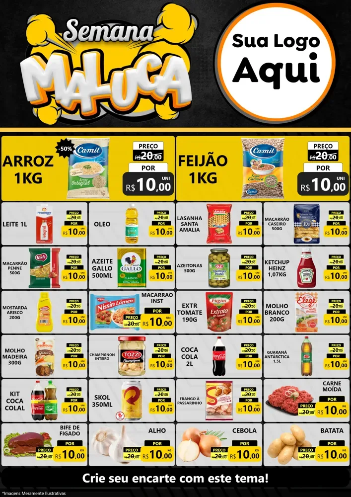 Modelo de Encarte para Encarte A4 Vertical com o tema Semana Maluca para Supermercado