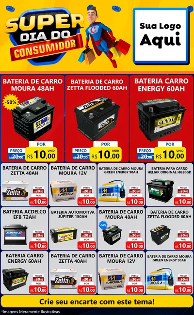Modelo de Encarte para Encarte Grande com o tema Super Dia do Consumidor para Baterias Elétricas