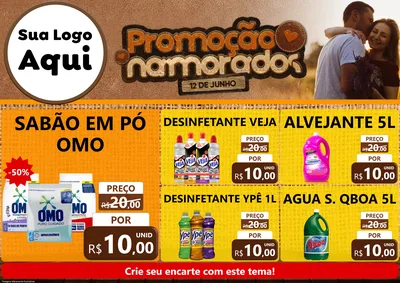 Modelo de Encarte para Encarte A4 Horizontal com o tema Promoção Namorados para Produtos de Limpeza