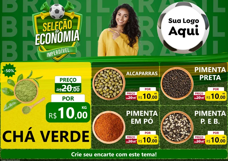 Modelo de Encarte para Encarte A4 Horizontal com o tema Seleção de Economia - Copa para Produtos Naturais