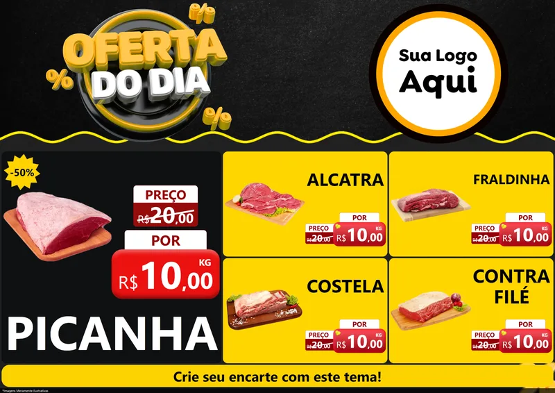 Modelo de Encarte para Encarte A4 Horizontal com o tema Oferta Do Dia para Açougue