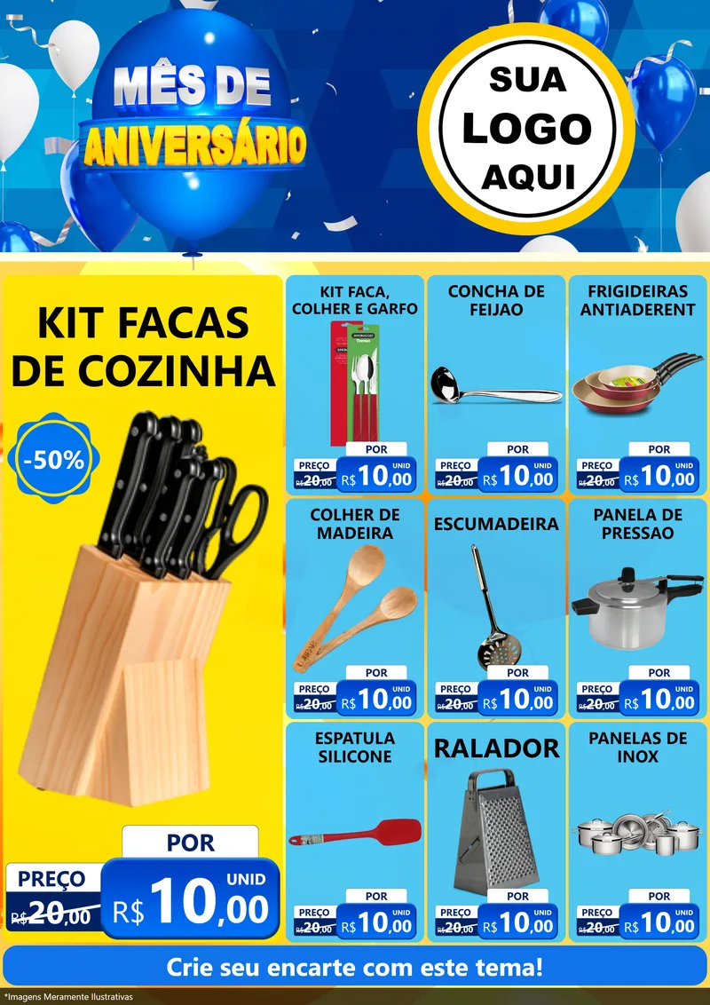 Modelo de Encarte para Encarte A4 Vertical com o tema Mês de Aniversário para Utilidades Domésticas