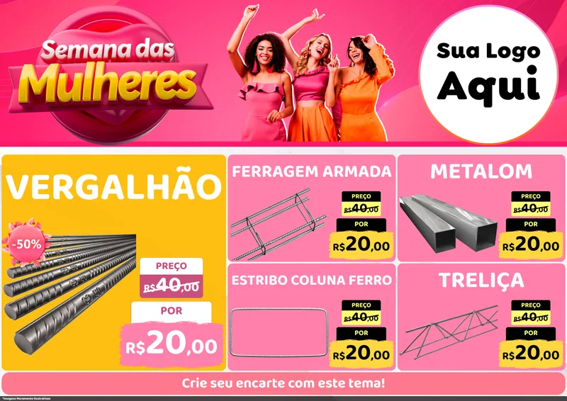 Modelo de Encarte para Encarte A4 Horizontal com o tema Semana das Mulheres para Ferragens
