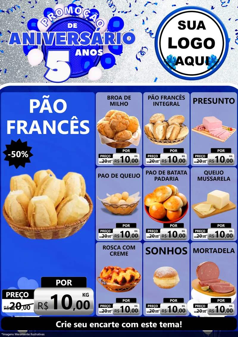 Modelo de Encarte para Encarte A4 Vertical com o tema Promoção de Aniversário - 5 Anos para Padaria