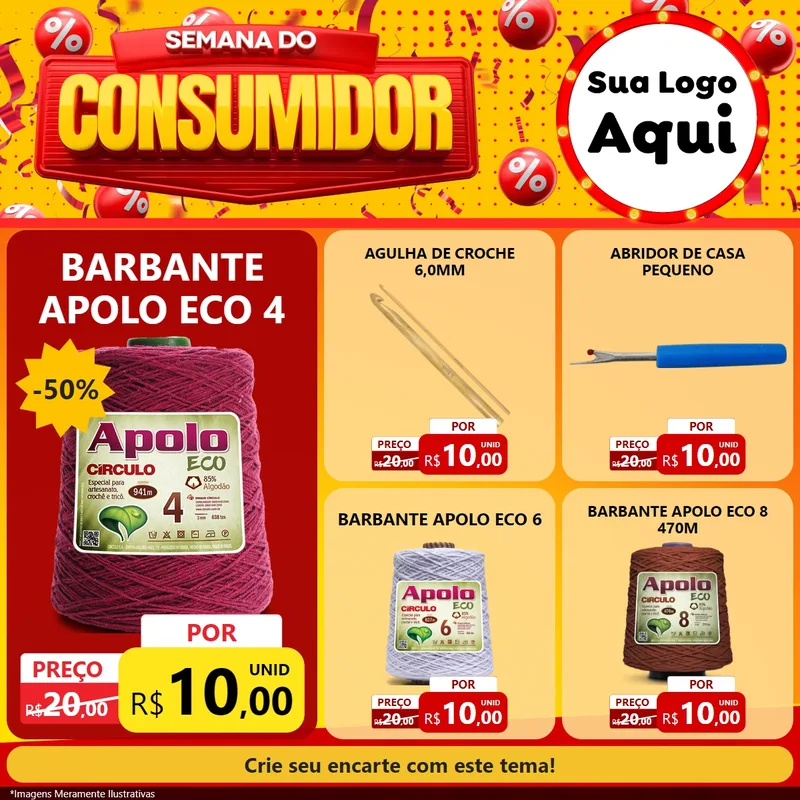 Modelo de Rede Social para Feed Facebook com o tema Semana do Consumidor para Armarinho e Aviamentos