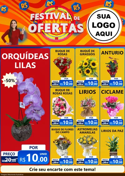 Modelo de Encarte para Encarte A4 Vertical com o tema Festival de Ofertas para Floricultura e jardim