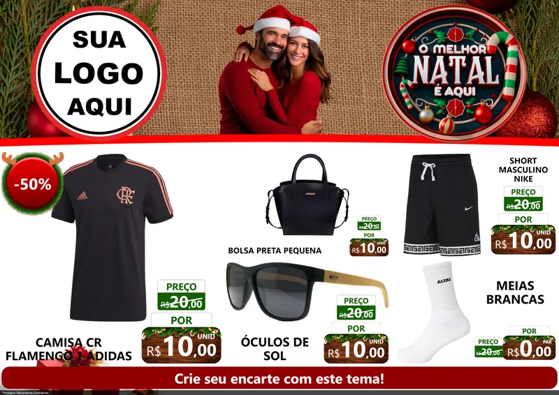 Modelo de Encarte para Encarte A4 Horizontal com o tema O Melhor Natal É Aqui para Roupas e acessórios