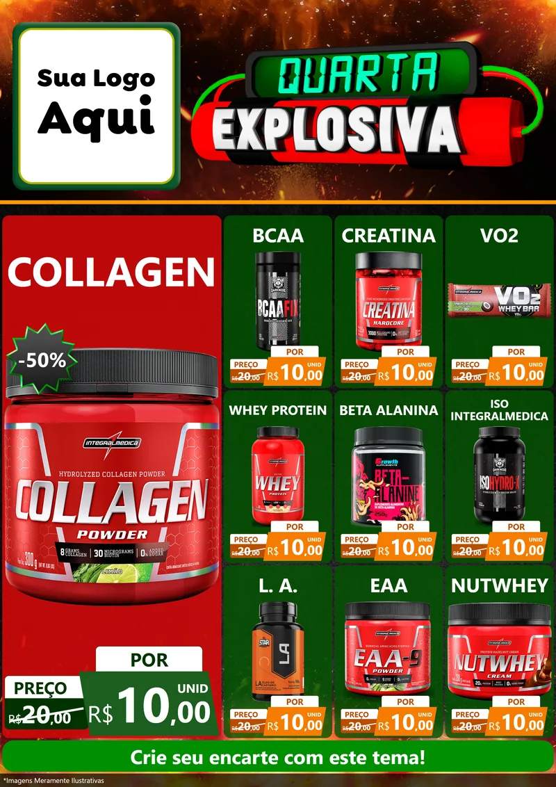 Modelo de Encarte para Encarte A4 Vertical com o tema Quarta Explosiva para Suplementos alimentares