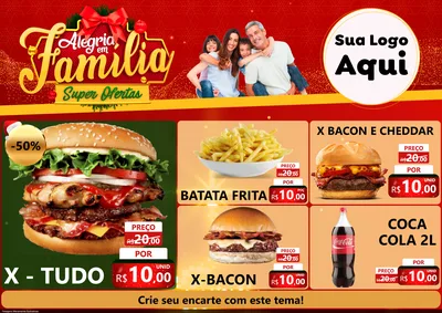 Modelo de Encarte para Encarte A4 Horizontal com o tema Alegria em Família Super Ofertas - Natal para Hamburgueria