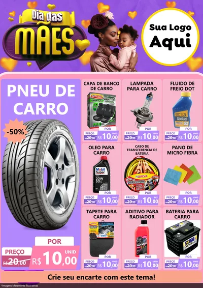 Modelo de Encarte para Encarte A4 Vertical com o tema Dia das Mães para Auto peças
