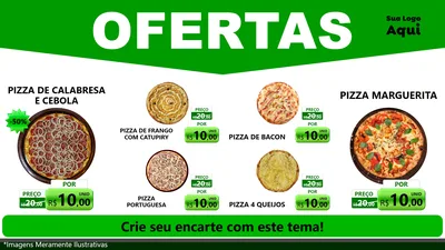 Modelo de TV para TV Horizontal com o tema Ofertas Verde Cartaz para Pizzaria