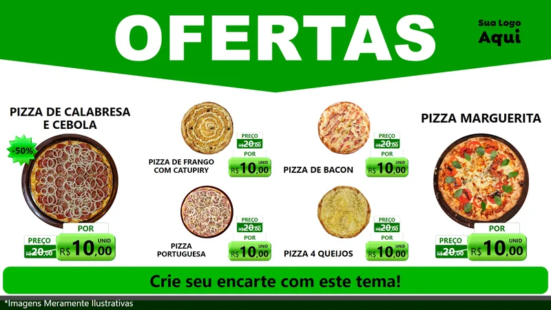 Modelo de TV para TV Horizontal com o tema Ofertas Verde Cartaz para Pizzaria