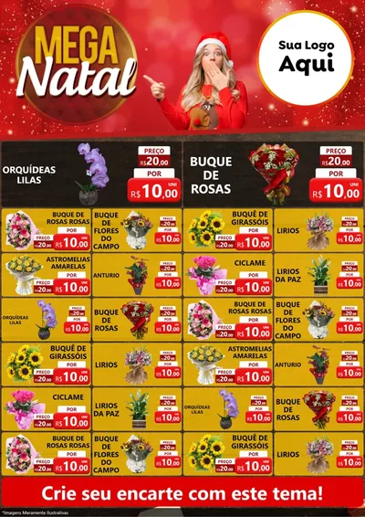 Modelo de Encarte para Encarte A4 Vertical com o tema Mega Natal para Floricultura e jardim