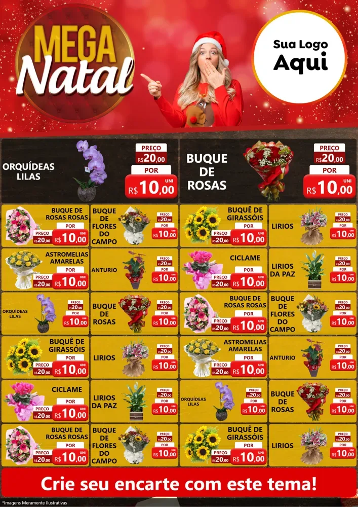 Modelo de Encarte para Encarte A4 Vertical com o tema Mega Natal para Floricultura e jardim