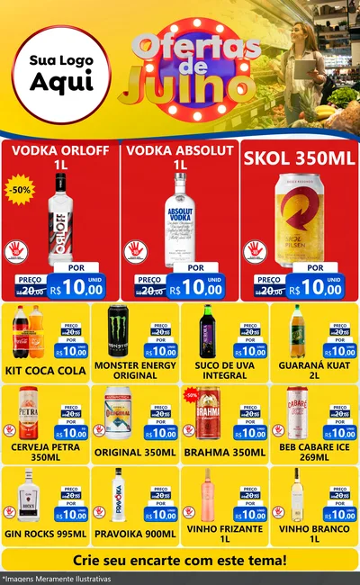 Modelo de Encarte para Encarte Grande com o tema Ofertas de Julho para Distribuidora de bebidas