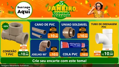 Modelo de TV para TV Horizontal com o tema Janeiro - Economia Garantida para Tubos e conexões