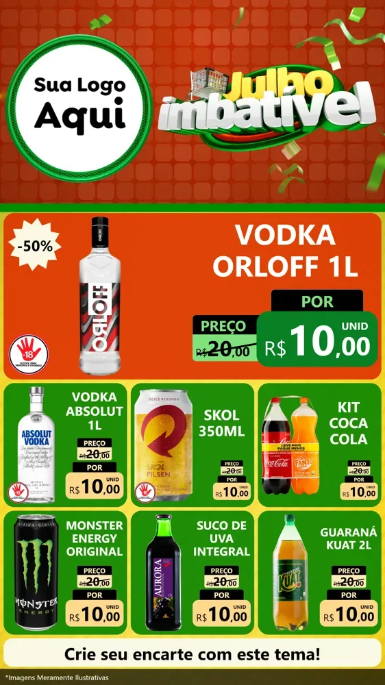 Modelo de Rede Social para Stories com o tema Julho Imbatível para Distribuidora de bebidas