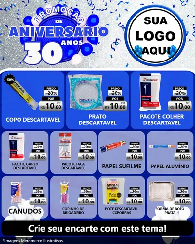 Modelo de Rede Social para Feed Instagram com o tema Promoção de Aniversário - 30 Anos para Embalagens