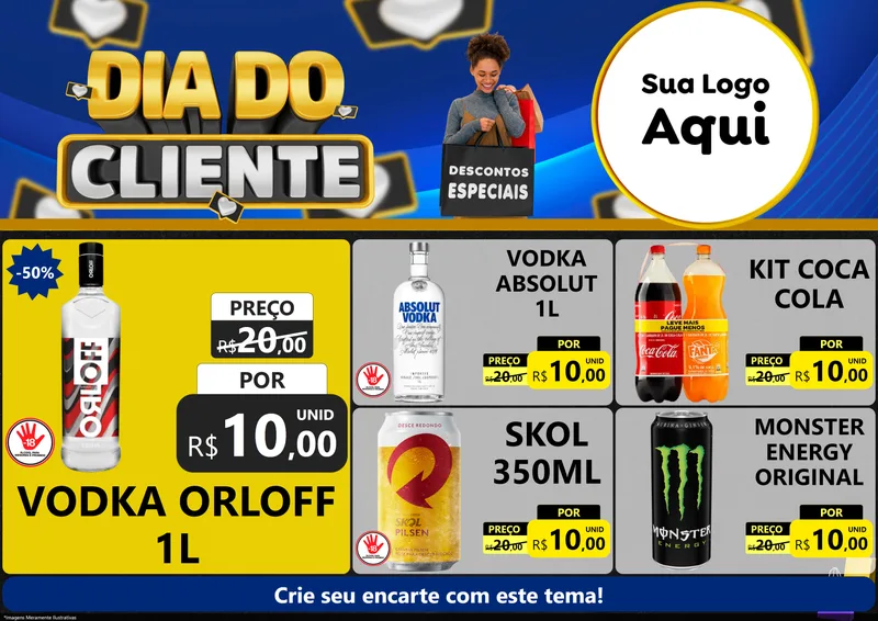 Modelo de Encarte para Encarte A4 Horizontal com o tema Dia Do Cliente para Distribuidora de bebidas