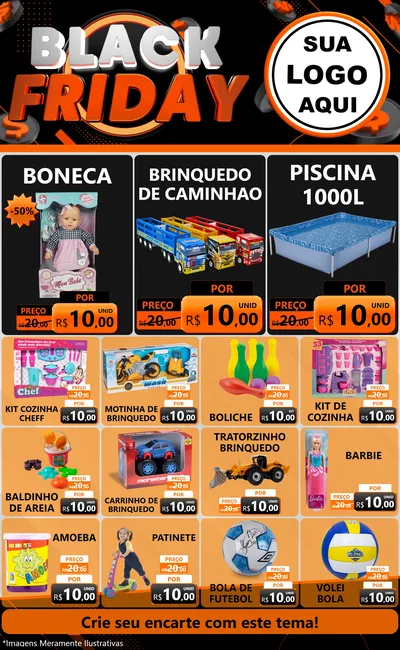 Modelo de Encarte para Encarte Grande com o tema Black Friday para Brinquedos