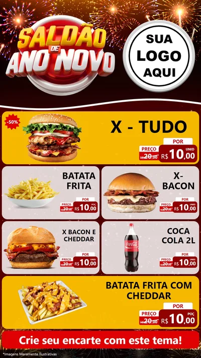 Modelo de TV para TV Vertical com o tema Saldão de Ano Novo para Hamburgueria
