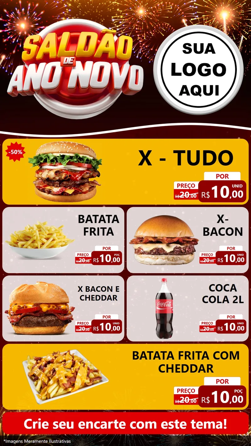 Modelo de TV para TV Vertical com o tema Saldão de Ano Novo para Hamburgueria